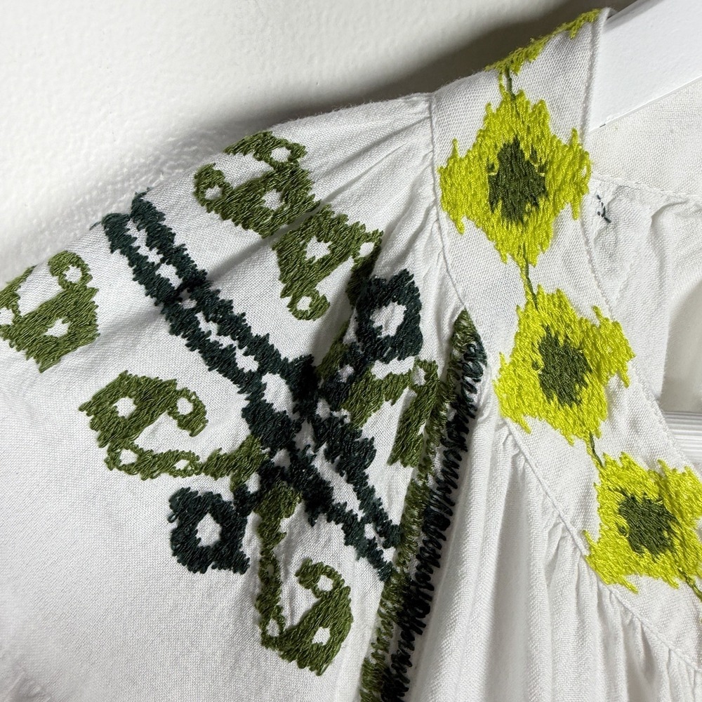 Rose And Rose Size Small Amersham White & Green MIDI Boho Embriodered Dress - Picture 8 of 12